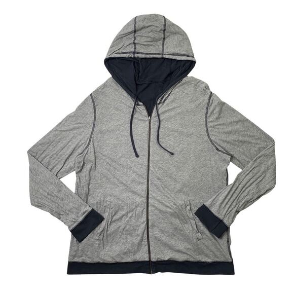 Vince Hoodie Mens XL Navy Gray Pima Cotton Reversible Lightweight Sweatshirt - Picture 1 of 11